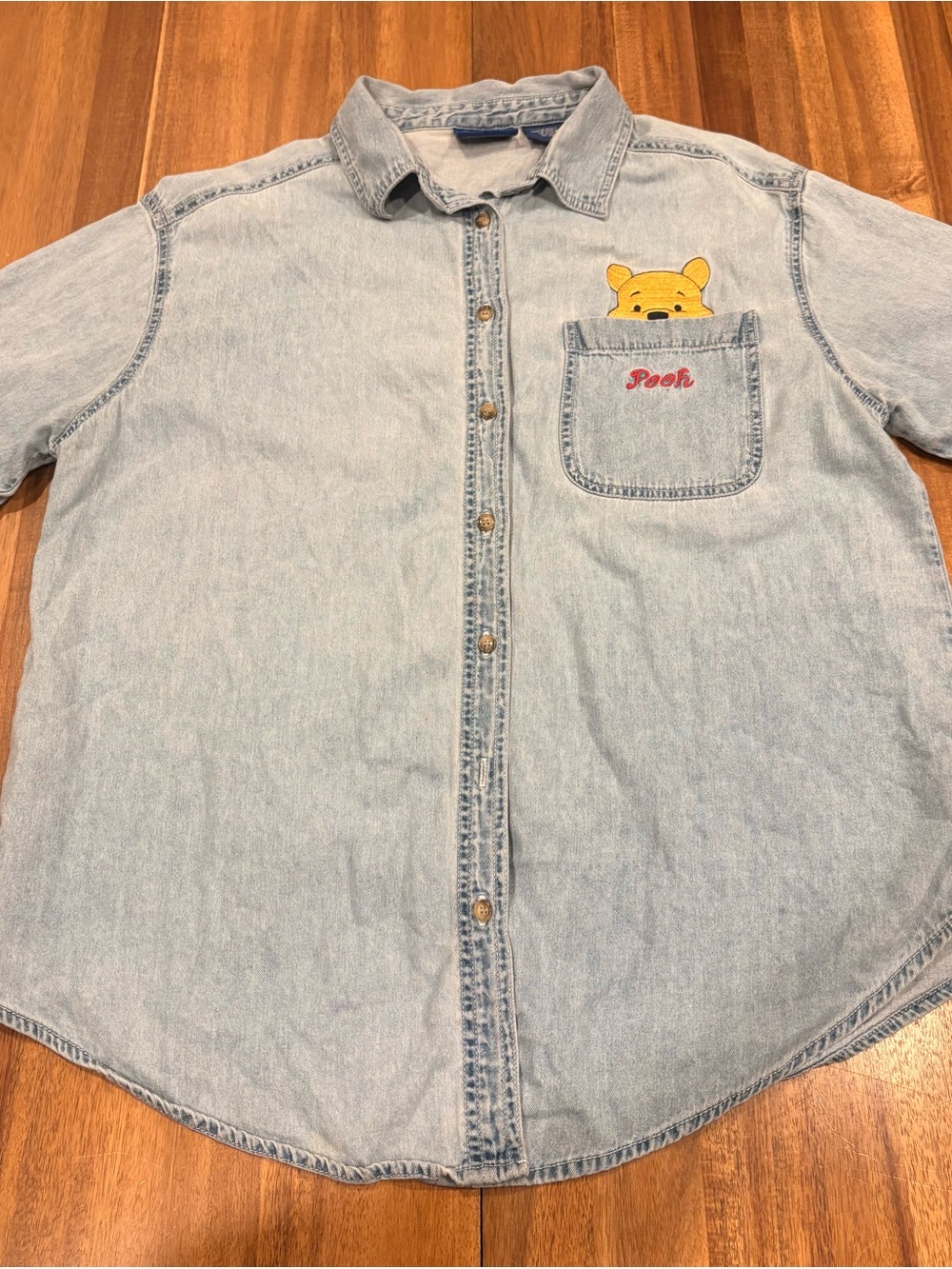 Vintage 90s Disney Winnie The Pooh Denim Button Down XL Embroidered